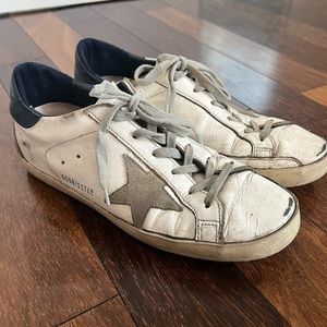 golden goose black & white superstars, size 9